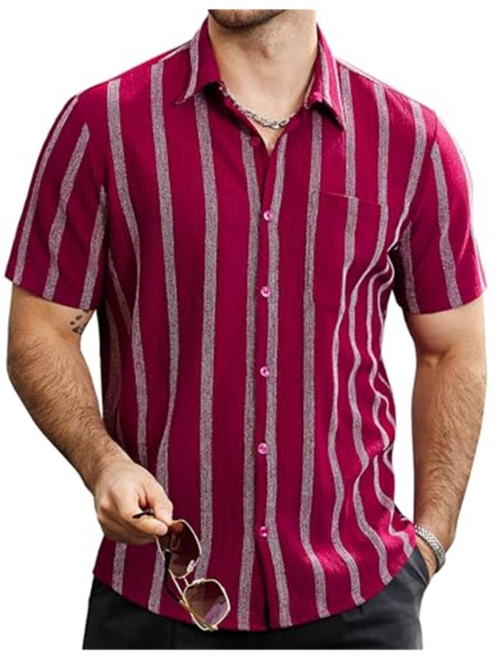 Mens Ribbed Button Down Shirt Short Sleeve Textured Casual Summer Beach Top